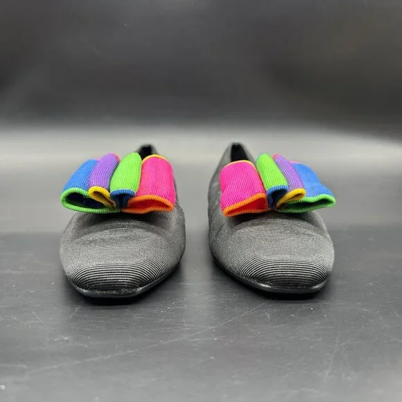 Vintage Womens Flats Shoes Madeline Stuart 1990s Size 6 Black Colorful Bow - Picture 3 of 11